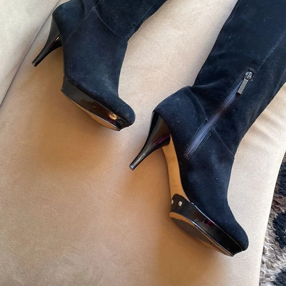 Nine West Destry Black Suede Over The Knee OTK Boots 6.5